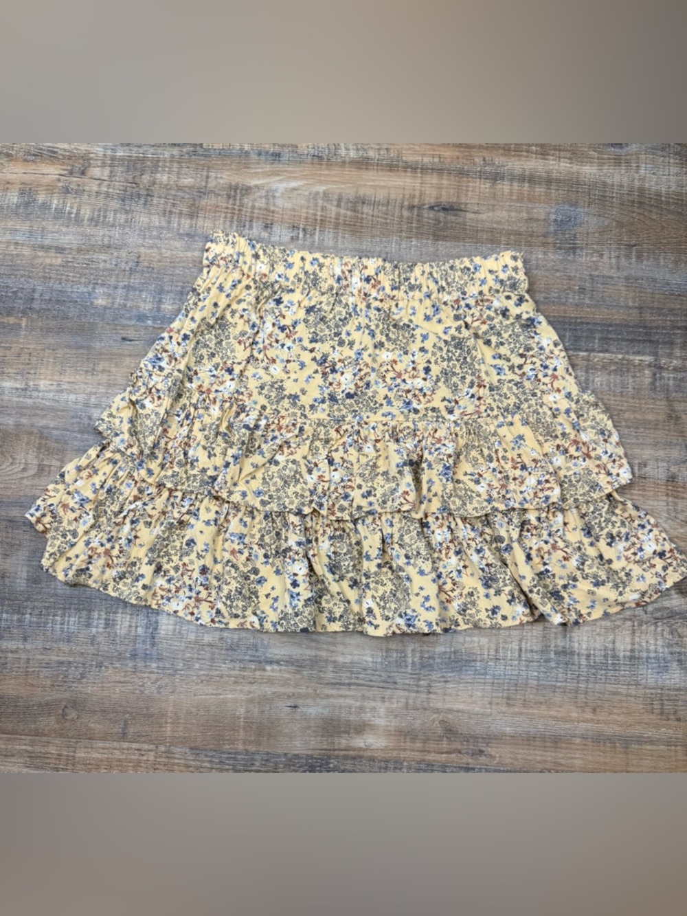 Maurices Yellow Floral Ruffle Mini Skirt Boho Tiered Small
